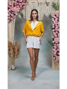 Doreanse Kadın Beyaz Tulum Sarı Gömlek Pijama Takımı Doreanse 25Y4077