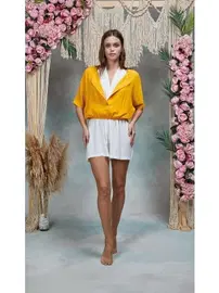 Doreanse Kadın Beyaz Tulum Sarı Gömlek Pijama Takımı Doreanse 25Y4077