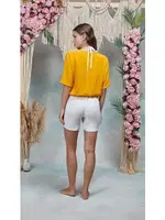 Kadın Beyaz Tulum Sarı Gömlek Pijama Takımı Doreanse 25Y4077 Beyaz detay görünüm