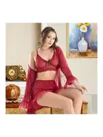 Kadın Bordo Tül 3lü Şortlu Takım Nathalie T-4014 Bordo görsel 4