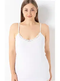 Öztaş Kadın Büyük Beden Ribana İnce Askılı Gipür Yakalı Atlet Öztaş 2010-A