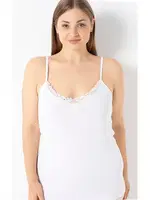 Kadın Büyük Beden Ribana İnce Askılı Gipür Yakalı Atlet Öztaş 2010-A Beyaz