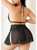 Kadın Büyük Beden Siyah Dantelli Etekli Gecelik NightLight 3795 Siyah farklı açı