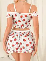 Kadın Çilek Desenli Fantezi Etekli Takım NightLight 3734 Beyaz detay görünüm