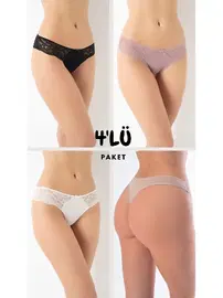 Confeo Kadın Dantelli Tanga 4 Lü Paket Külo Kadın C804-502