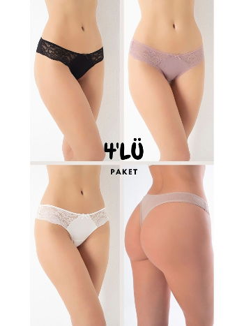 Kadın Dantelli Tanga 4 Lü Paket Külo Kadın C804-502
