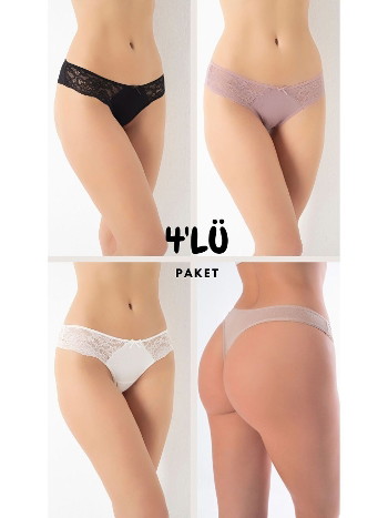 Kadın Dantelli Tanga 4 Lü Paket Külo Kadın C804-502