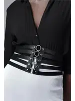 Kadın Deri Aksesuar Harness Iç Çamaşiri missisX 906 Siyah