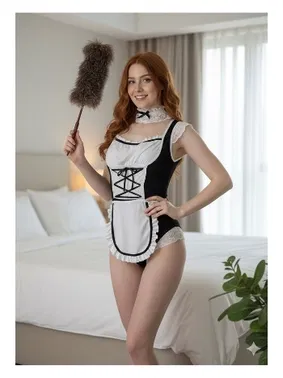 Sistina Dantel Boyunluklu Fırfırlı Fantazi Hizmetçi Kostümü Sistina 001