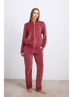 Anıl Kadın Kadife Dokulu Fermuarlı Uzun Kollu Sweatshirt ve Pantolon Takım Anıl 11560 - Alternatif Görünüm