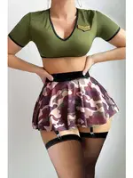 Kadın Kamuflaj Desenli Fantezi Etekli Kostümü NightLight 3707 Yeşil