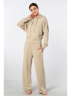 Türen Bej Kapüşonlu Boru Paça Kadın Eşofman Takımı Türen 3608