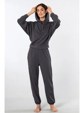 Türen Kapüşonlu Jogger Kadın Antrasit Eşofman Takımı Türen 3609