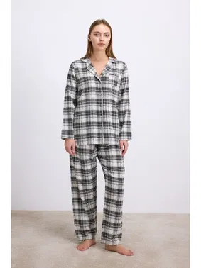 Anıl Kadın Kareli Flanel Görünümlü Uzun Kollu Gömlek ve Pantolon Takımı Anıl 11594