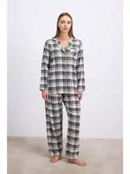 Anıl Kadın Kareli Flanel Görünümlü Uzun Kollu Gömlek ve Pantolon Takımı Anıl 11594