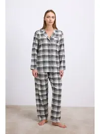 Anıl Kadın Kareli Flanel Görünümlü Uzun Kollu Gömlek ve Pantolon Takımı Anıl 11594