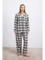 Kadın Kareli Flanel Görünümlü Uzun Kollu Gömlek ve Pantolon Takımı Anıl 11594 Antrasit