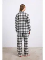 Kadın Kareli Flanel Görünümlü Uzun Kollu Gömlek ve Pantolon Takımı Anıl 11594 Antrasit detay görünüm