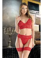 Kadın Kırmızı Dantel Detaylı Jartiyerli Takım Nathalie 5004 Kırmızı