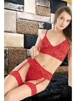 Kadın Kırmızı Dantel Detaylı Jartiyerli Takım Nathalie 5004 Kırmızı detay görünüm