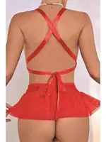 Kadın Kırmızı Fiyonklu Fantazi Sütyen Etek Takım Nathalie K-1001 Kırmızı görsel 4