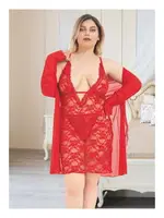 Kadın Kırmızı Sabahlıklı 3lü Tül Takım Gecelik Nathalie B-4005 Kırmızı