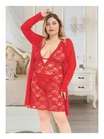 Kadın Kırmızı Sabahlıklı 3lü Tül Takım Gecelik Nathalie B-4005 Kırmızı detay görünüm