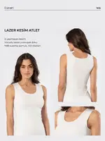 Kadın Lazer Kesim Pamuklu Atlet Türen 906 Ekru görsel 4