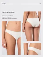 Lazer Kesim Pamuklu Bikini Kadın Külot Türen 907 Ekru görsel 4