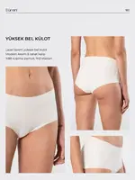 Dikişsiz Pamuklu Lazer Kesim Yüksek Bel Kadın Külot Türen 911 Ekru görsel 4