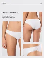 Kadın Likralı Ribana Dantelli Bikini Külot 2li Paket Türen 928 Beyaz görsel 4