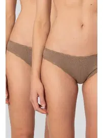 Türen Kadın Likralı Ribana Dantelli Bikini Külot 2li Paket Türen 928/Vizon