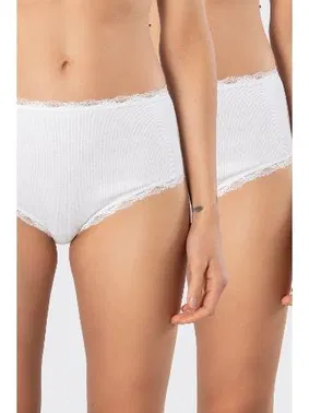 Türen Yüksel Bel Likralı Ribana Dantelli 2li Kadın Külot Türen 929