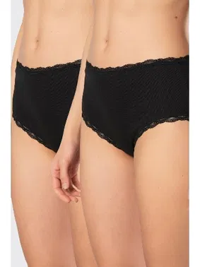 Türen Likralı 2li Ribana Dantelli Yüksel Bel Kadın Külot Türen 929