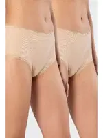 Likralı Ribana Dantelli Yüksel Bel Kadın Külot 2li Türen 929 Ten