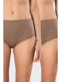 Türen Dantelli Likralı Ribana Yüksel Bel Kadın Külot 2li Türen 929