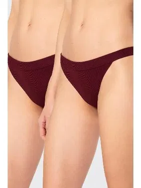 Türen Bordo Likralı Ribana Geniş Lastikli Kadın Külot 2li Paket Türen 931