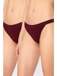 Türen Bordo Likralı Ribana Geniş Lastikli Kadın Külot 2li Paket Türen 931