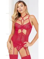 Kadın Seksi Jartiyer Takım Siyah Britli Dantelli Loomerie 248 Kırmızı