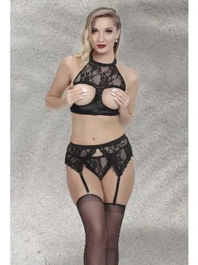 SHE Kadın Siyah Dantel Detaylı Göğüs Bölgesi Açık Fantezi Jartiyer SHE 2110