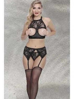 SHE Kadın Siyah Dantel Detaylı Göğüs Bölgesi Açık Fantezi Jartiyer SHE 2110 - Alternatif Görünüm