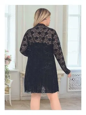 Nathalie Kadın Siyah Sabahlıklı 3lü Tül Takım Gecelik Nathalie B-4006 - Alternatif Görünüm