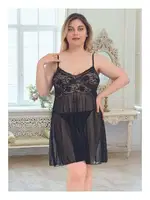 Kadın Siyah Sabahlıklı 3lü Tül Takım Gecelik Nathalie B-4006 Siyah farklı açı