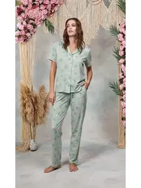 Doreanse Kadın Turkuaz Desenli Gömlek T-Shirt Pijama Takımı Doreanse 25Y4060