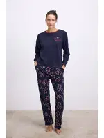 Kadın Uzun Kol Sweatshirt ve Kalpli Pantolon Pijama Takımı Şık ve Rahat Ev Giyimi Anıl 11583 Lacivert farklı açı