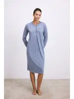 Kadın Uzun Kollu Düğmeli Gecelik Anıl 11619 Çivit farklı açı