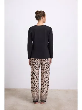 Anıl Kadın Uzun Kollu Leopar Desenli T-Shirt ve Pantolon Pijama Takımı Anıl 11538 - Alternatif Görünüm