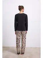 Kadın Uzun Kollu Leopar Desenli T-Shirt ve Pantolon Pijama Takımı Anıl 11538 Siyah detay görünüm