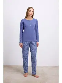 Anıl Kadın Uzun Kollu T-Shirt ve Desenli Pantolon Pijama Takımı Anıl 11566