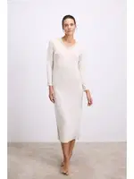 Kadın Uzun Kollu V Yaka Gecelik Anıl 11617 Fil Dişi